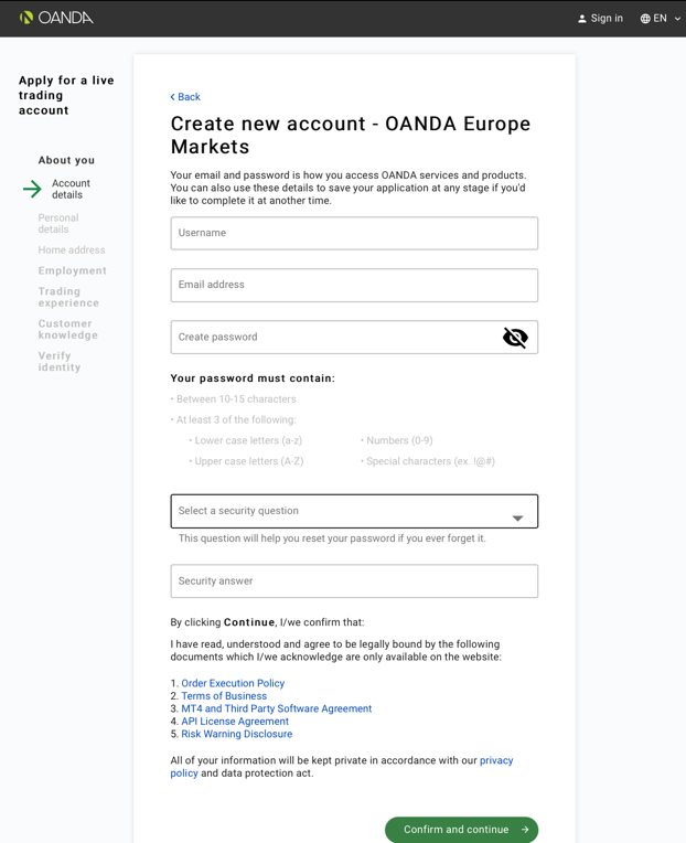 oanda registration form