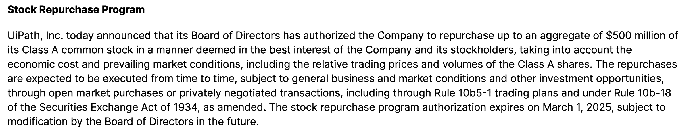 uipath stock jumps because of stock repurchase program